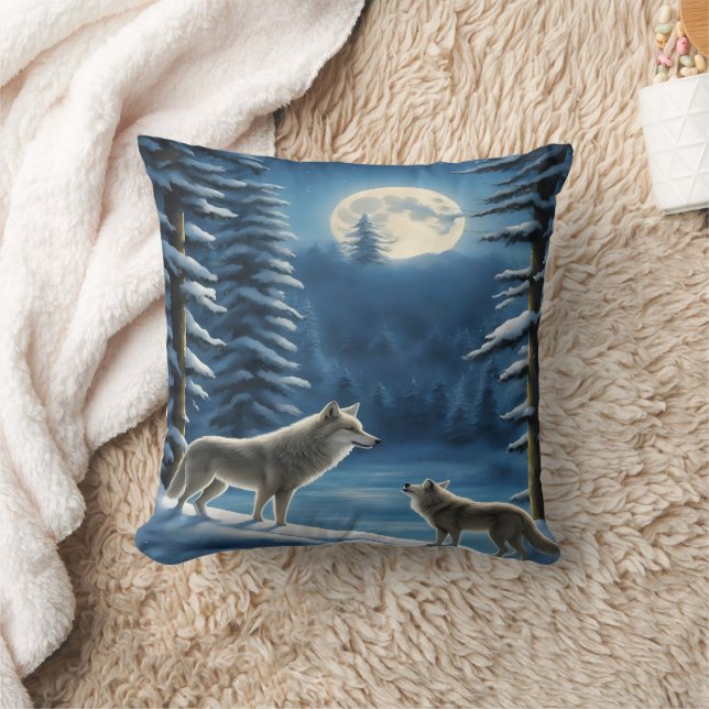 Wolves Howling Under Full Moon.  Cushion (Blanket)