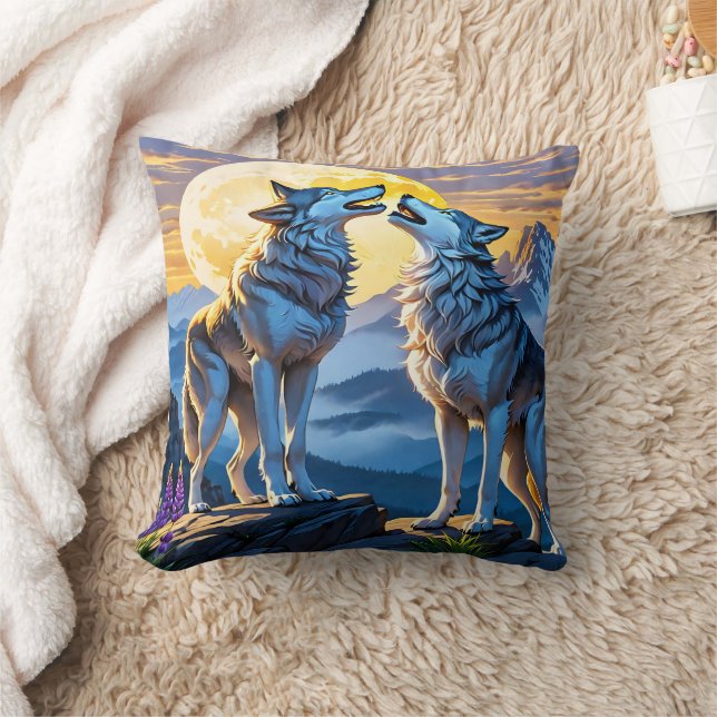 Wolves Howling Under Full Moon Cushion (Blanket)