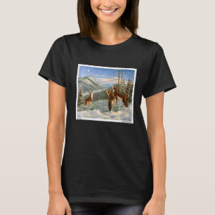 Wolves Howling Winter Oil Painting Animals Of The T-Shirt