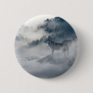 Wolves in a Winter Landscape 6 Cm Round Badge