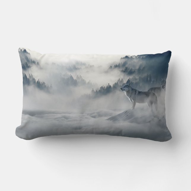 Wolves in a Winter Landscape Lumbar Cushion (Front)