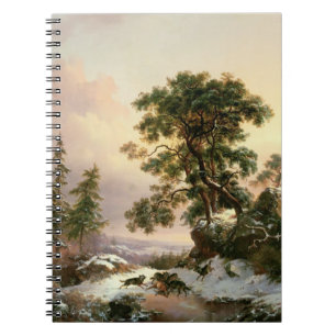 Wolves in a Winter Landscape (oil on panel) Notebook