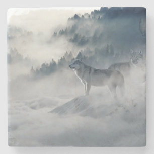 Wolves in a Winter Landscape Stone Coaster