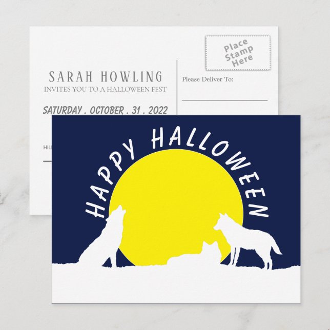 Wolves in Moonlight, Halloween Party Invitation (Front/Back)
