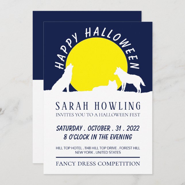 Wolves in Moonlight, Halloween Party Invitation (Front/Back)