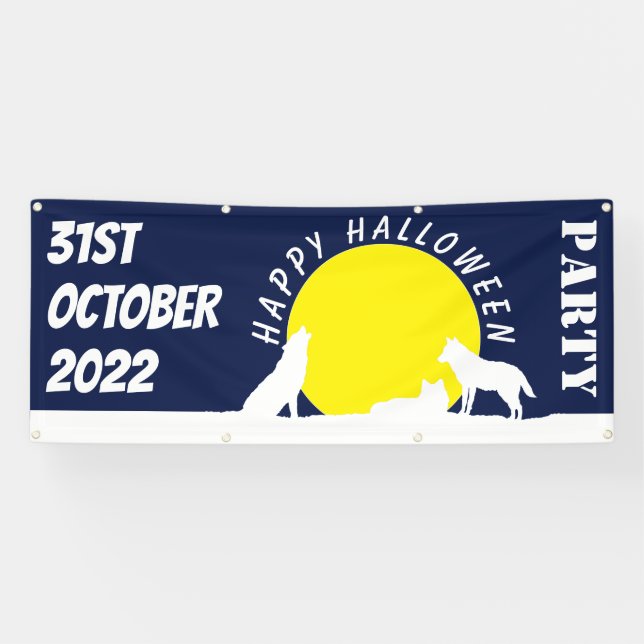 Wolves in Moonlight, Happy Halloween Banner (Horizontal)