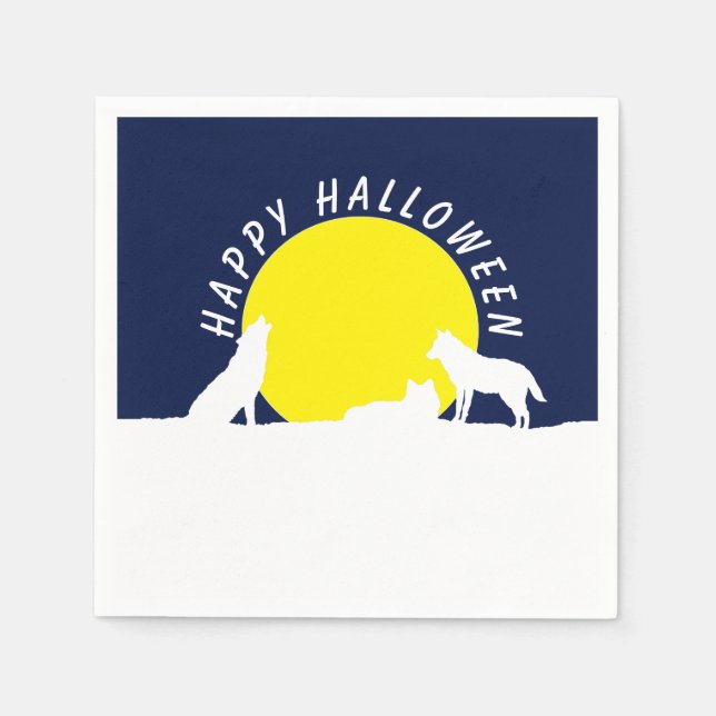 Wolves in Moonlight, Happy Halloween Napkin (Front)