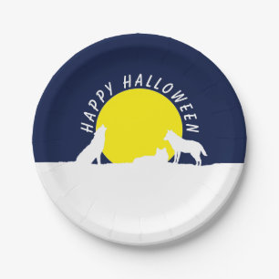 Wolves in Moonlight, Happy Halloween Paper Plate