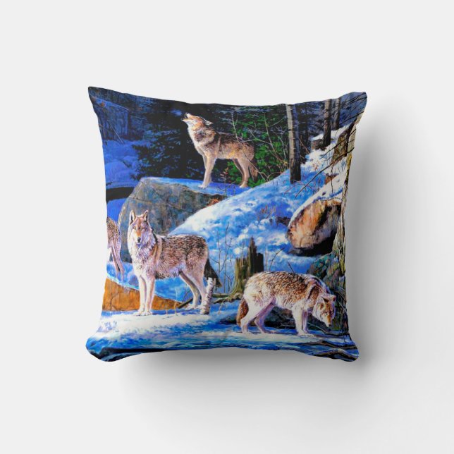 Wolves in snow painting cushion (Front)