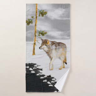 Wolves in Snow Painting - Original Wildlife Art Bath Towel Set