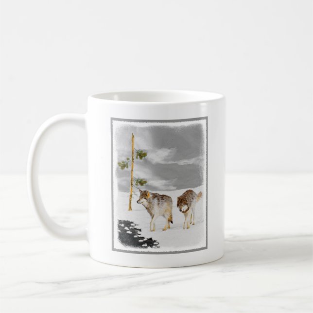 Wolves in Snow Painting - Original Wildlife Art Coffee Mug (Left)