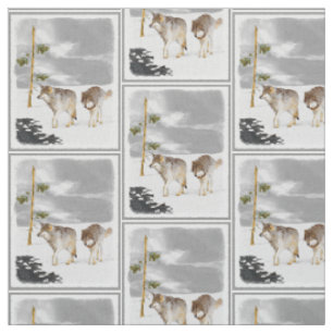Wolves in Snow Painting - Original Wildlife Art Fabric