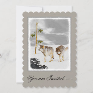 Wolves in Snow Painting - Original Wildlife Art Invitation
