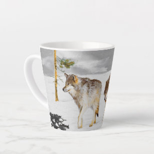 Wolves in Snow Painting - Original Wildlife Art Latte Mug