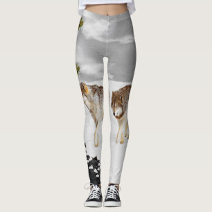 Wolves in Snow Painting - Original Wildlife Art Leggings
