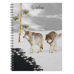 Wolves in Snow Painting - Original Wildlife Art Notebook