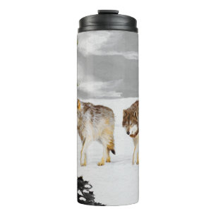 Wolves in Snow Painting - Original Wildlife Art Thermal Tumbler