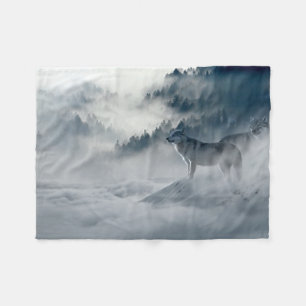 Wolves in Snowy Winter Landscape Fleece Blanket