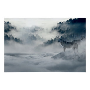 Wolves in Snowy Winter Landscape Poster