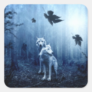 Wolves in the Forest at Dawn Square Sticker