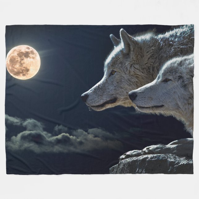 Wolves In The Moonlight Fleece Blanket, Large (Front (Horizontal))