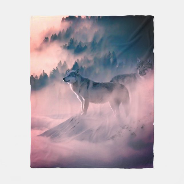 wolves in the sunrise  fleece blanket (Front)