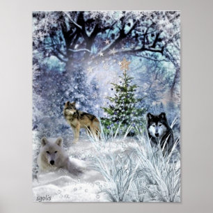 Wolves in Winter Christmas in The Woods Poster