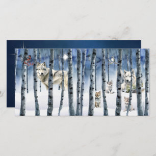 Wolves in Winter Woods with Star Holiday Card