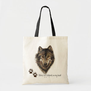 Wolves left footprints on my Heart, Wolf Quote Tote Bag