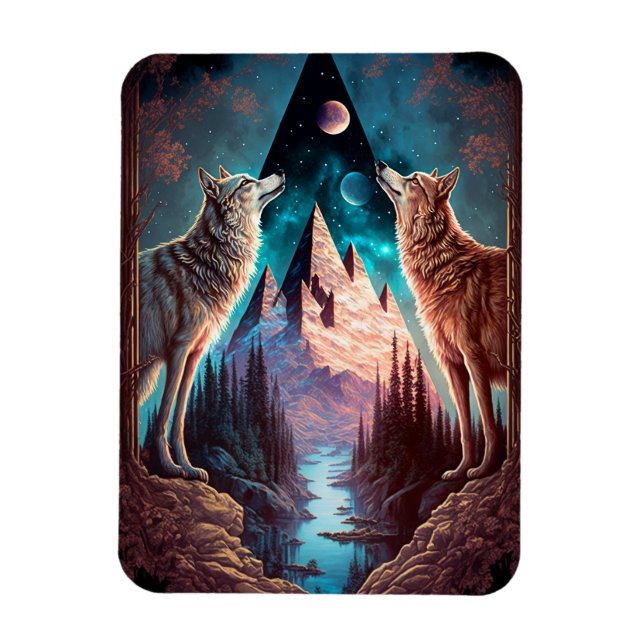 Wolves Mountain Visionary Fantasy Art Magnet (Vertical)