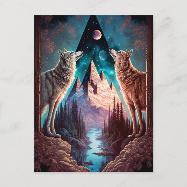 Wolves Mountain Visionary Fantasy Art Postcard (Front)