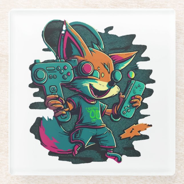 Wolves play games glass coaster (Front)