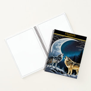 Wolves serenade the moonlight on a winter night notebook