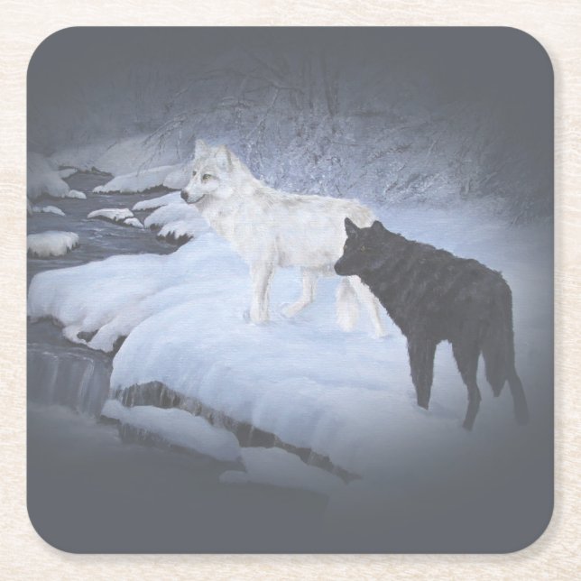 Wolves Square Paper Coaster (Front)