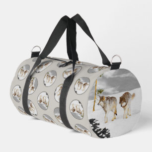 Wolves Winter Snow Painting Original Wildlife Art Duffle Bag