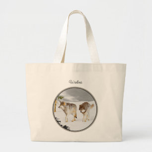 Wolves Winter Snow Painting Original Wildlife Art Large Tote Bag