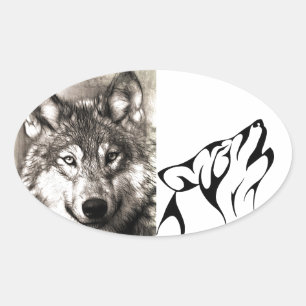 Wolves Wolf Animals Wild Nature Forest Oval Sticker