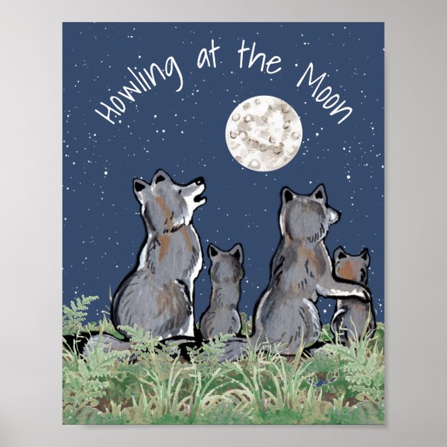 Wolves Wolf Howling at Moon, Night Stars Custom Poster (Front)