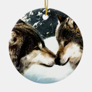 Wolves Wolf  Snow Winter Snow Couple Love Ceramic Tree Decoration