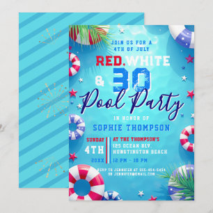 Woman 4th of July Pool Party Adult 30th Birthday Invitation