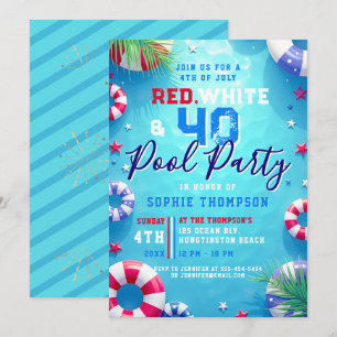 Woman 4th of July Pool Party Adult 40th Birthday Invitation