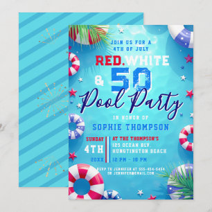 Woman 4th of July Pool Party Adult 50th Birthday Invitation