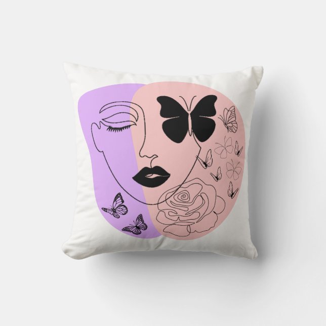 Woman abstract face minimalist art Throw Pillow (Front)