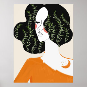 Woman Abstract Minimal Wall Art Print Rustic