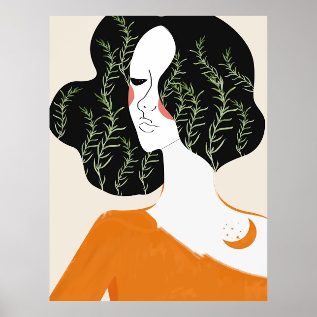 Woman Abstract Minimal Wall Art Print Rustic (Front)