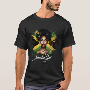 Woman Afro Jamaican Girl Jamaica Flag Pride Black T-Shirt