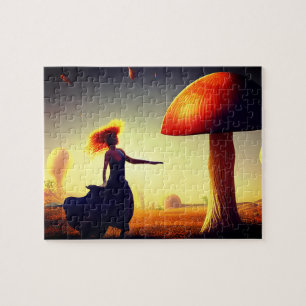 Woman and a  Huge Mushroom Jigsaw Puzzle