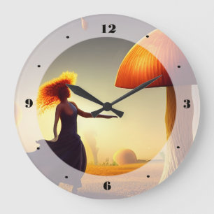 Woman and a Huge Mushroom Large Clock