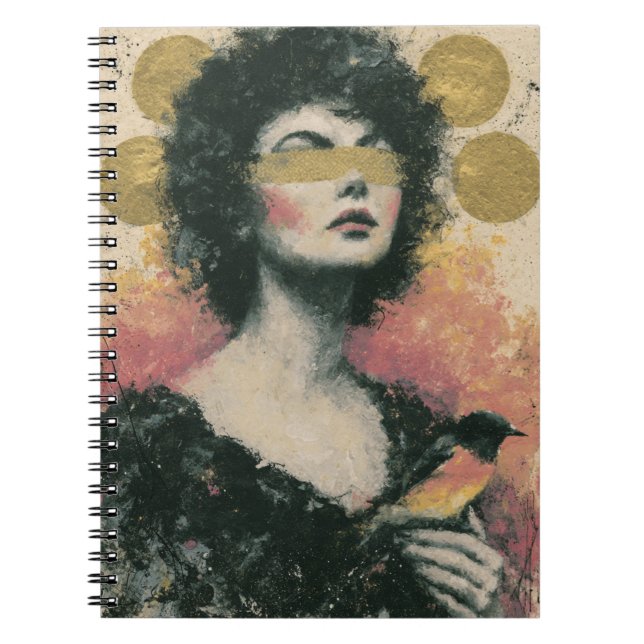 Woman and Bird Mixed Media Collage Notebook (Front)