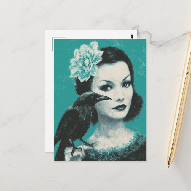 Woman and Bird Postcard (Front/Back In Situ)